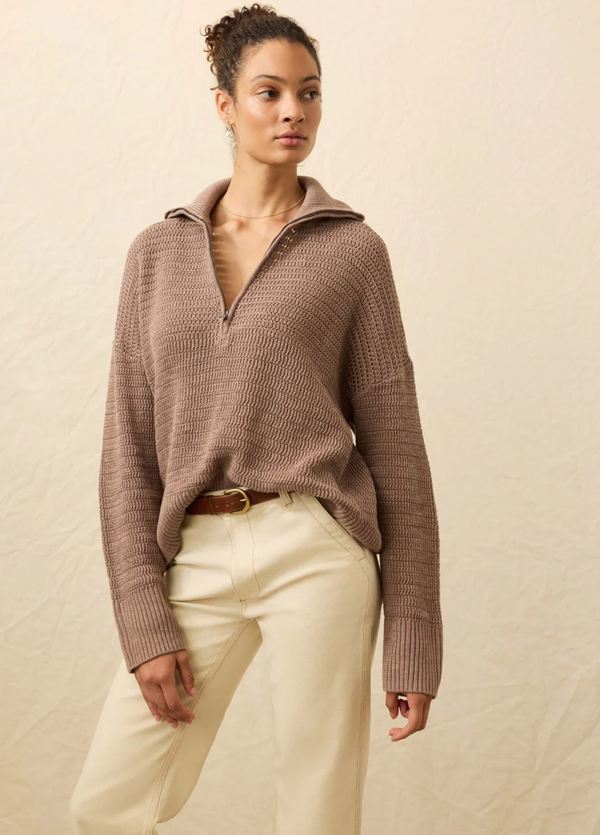 Miramar Linen Quarter Zip - Wood Smoke
