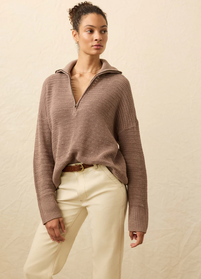 Miramar Linen Quarter Zip - Wood Smoke