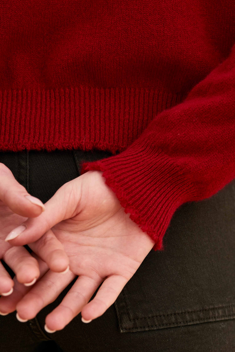 Cashmere Distressed Cardigan - Dull Red