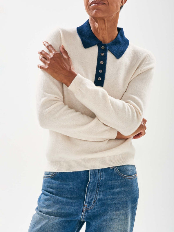 Contrast Polo - Oatmeal/Navy