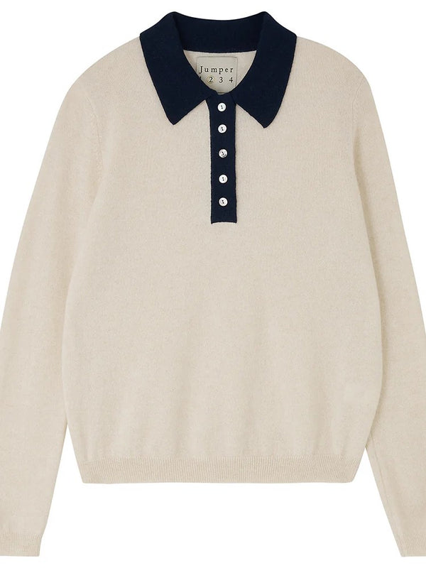 Contrast Polo - Oatmeal/Navy