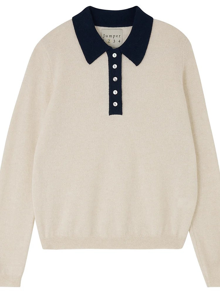 Contrast Polo - Oatmeal/Navy