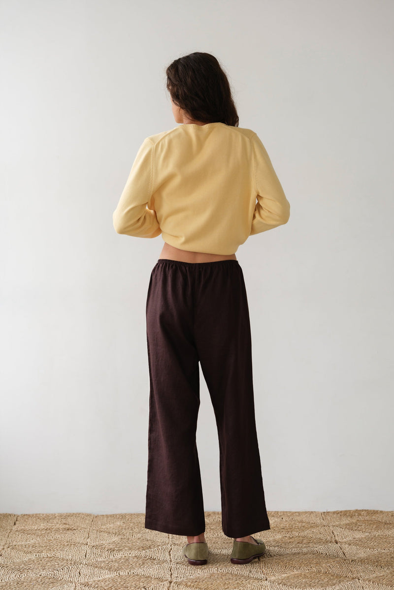 The Linen Stripe Crop Racer Pant - Espresso