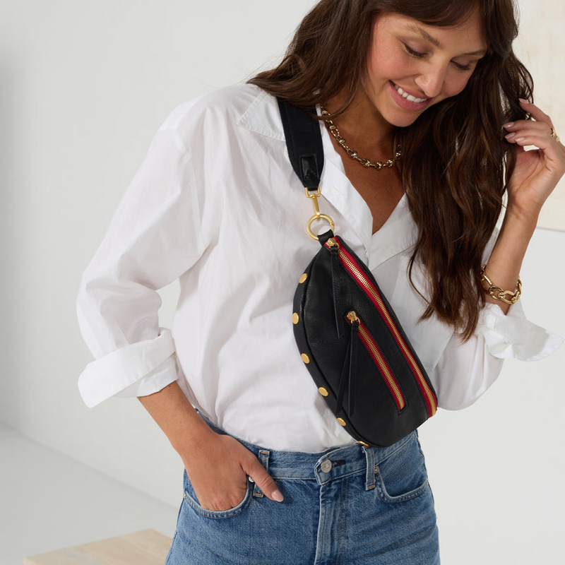 Charles Crossbody Med - Black/Brushed Gold Red Zip