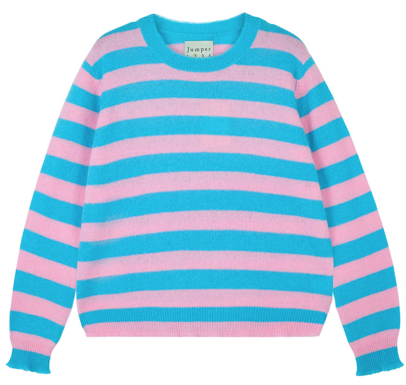 Stripe Distressed Crew - Mint Blue Candy