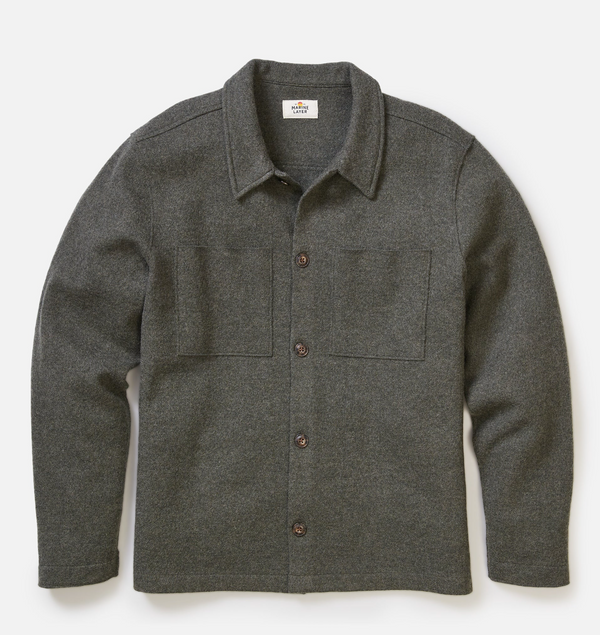 Boiled Wool Overshirt - Olive