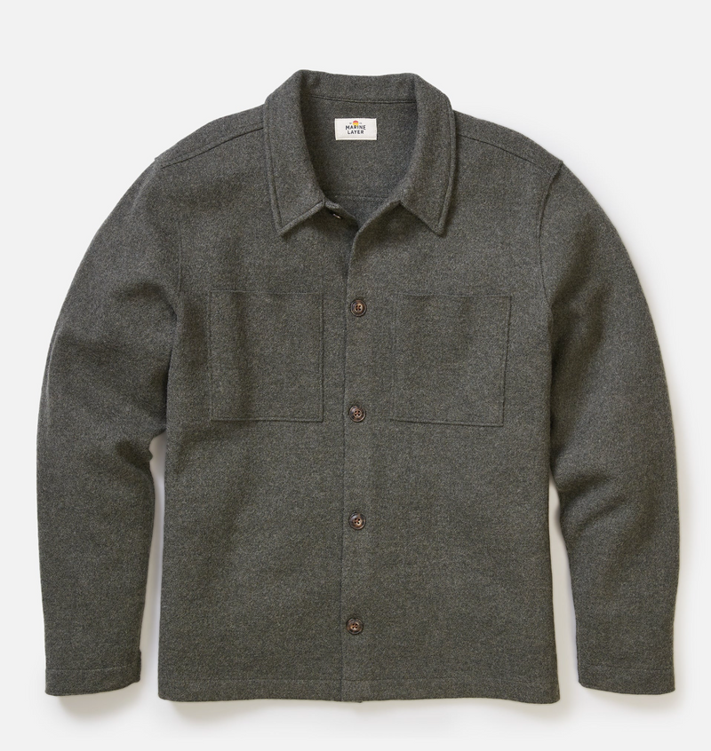 Boiled Wool Overshirt - Olive