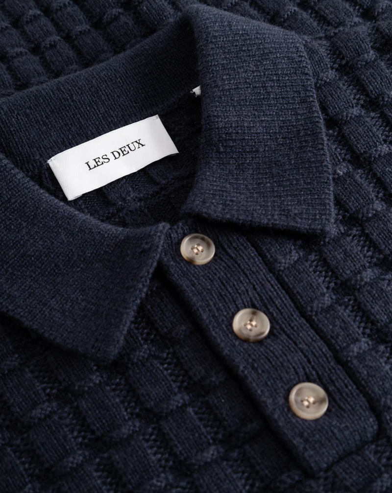 Gustav Squared Structure Polo Knit - Dark Navy