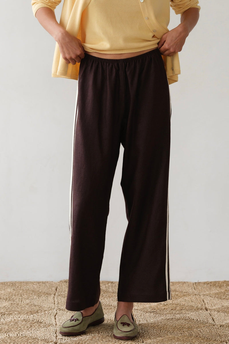The Linen Stripe Crop Racer Pant - Espresso