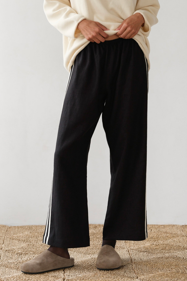 The Linen Stripe Crop Racer Pant - Jet