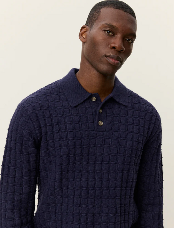Gustav Squared Structure Polo Knit - Dark Navy