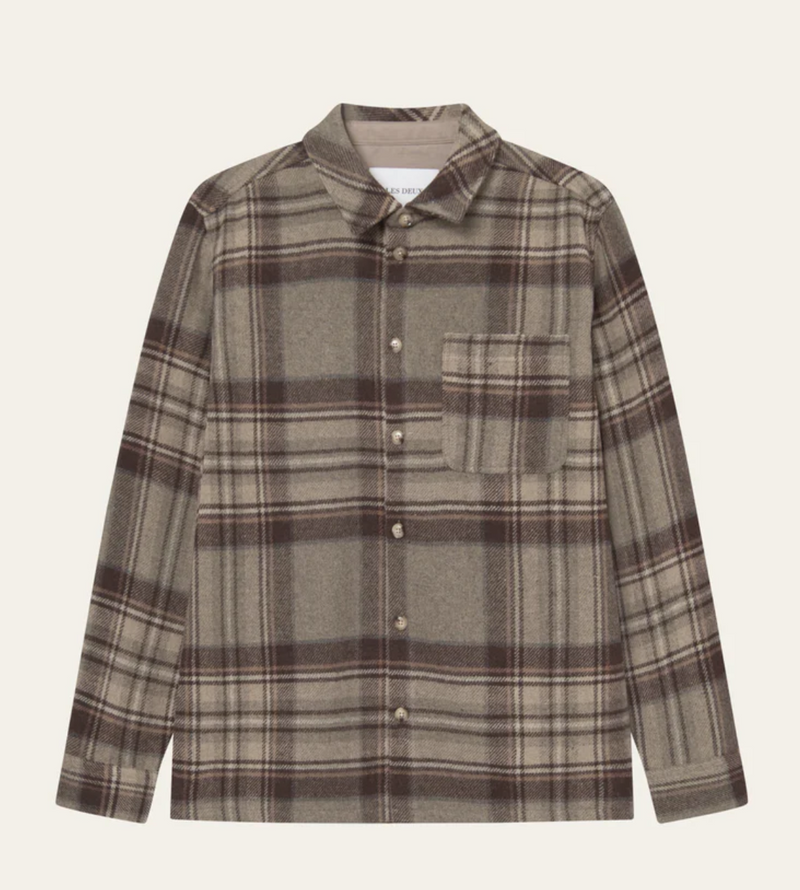 Kaleb Check Wool Overshirt - Grey Melange