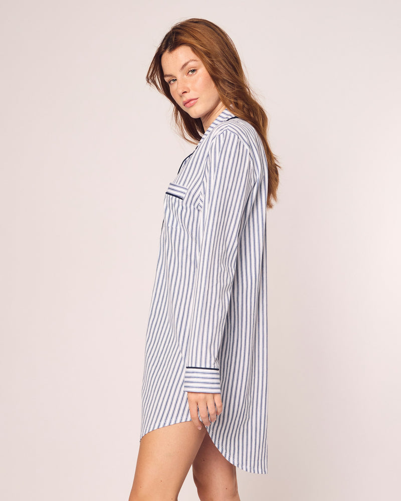 Luxe Pima Navy French Ticking Nightshirt - Navy