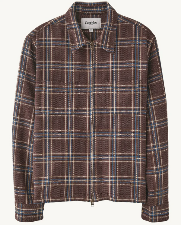 Venice Plaid Zip Jacket - Brown