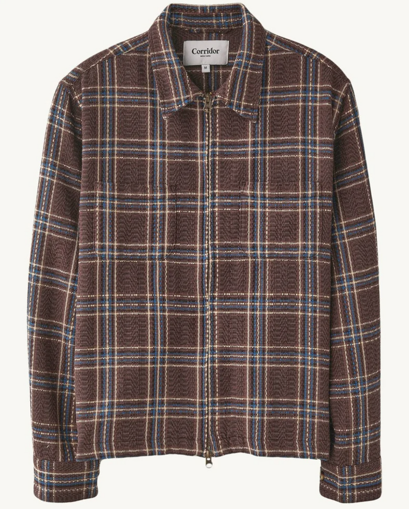 Venice Plaid Zip Jacket - Brown