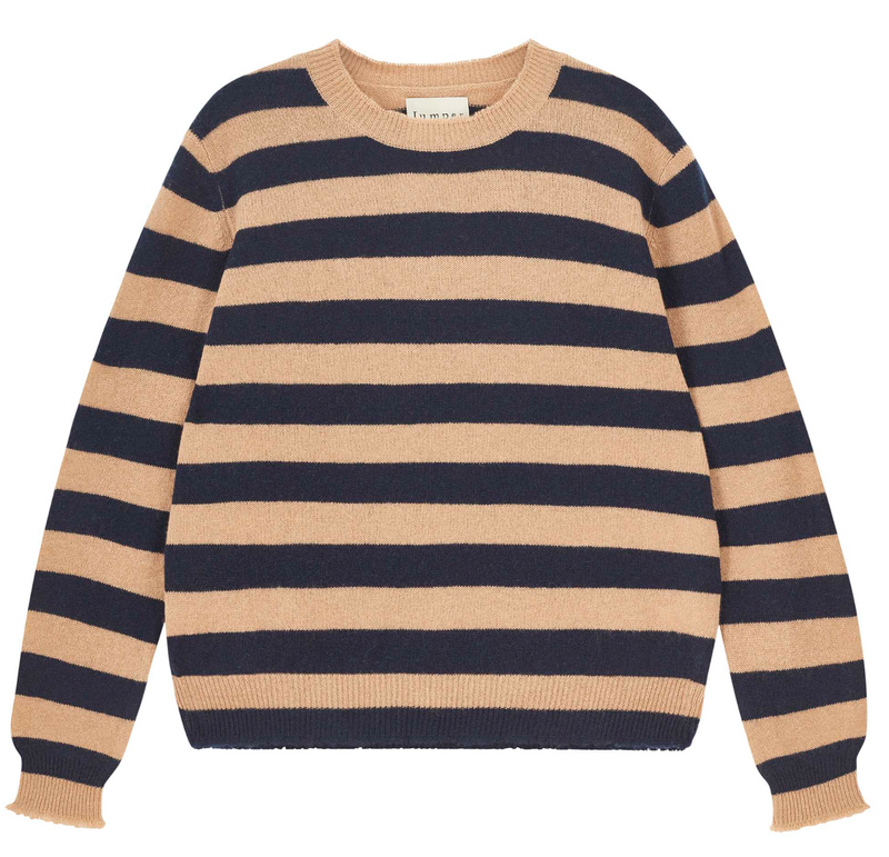 Stripe Distressed Crew - Sandstone Navy