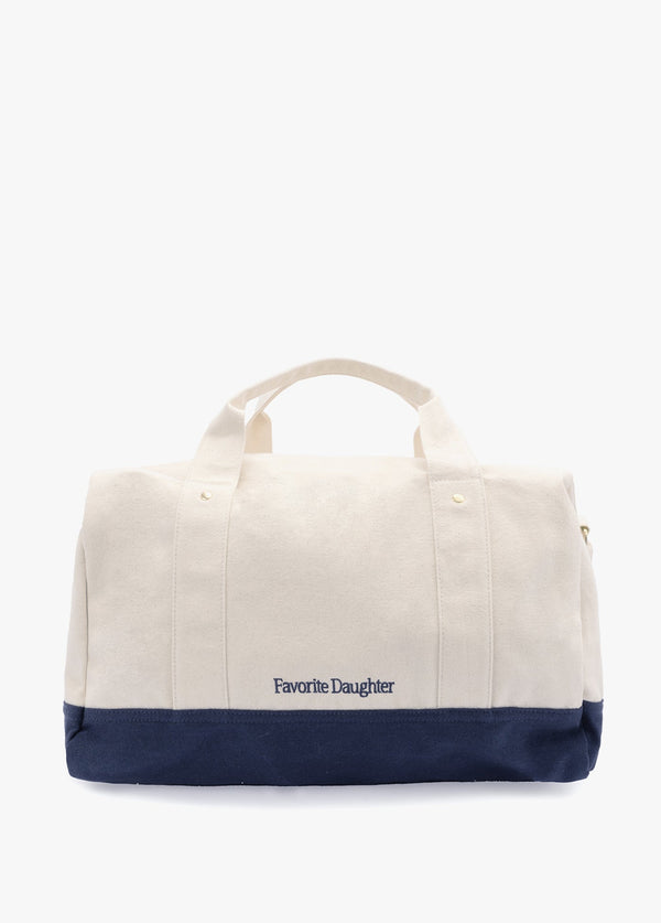 Mom of The Year Canvas Duffle Bag - Natural Navy Blaze