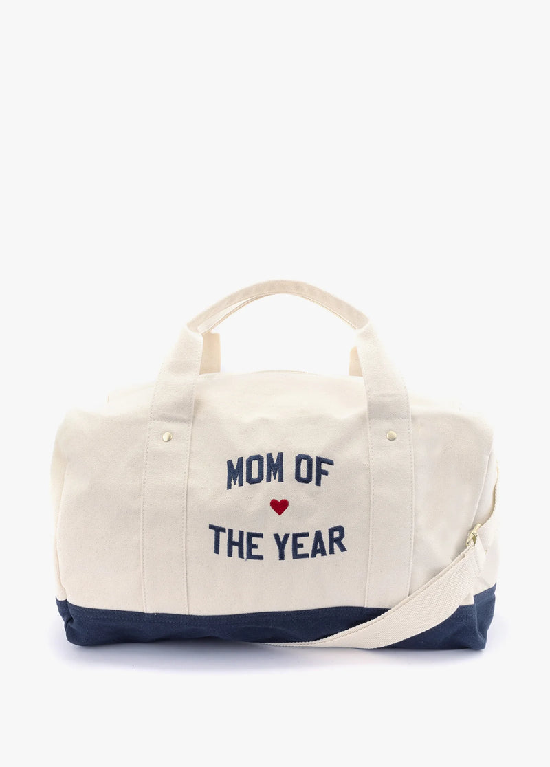 Mom of The Year Canvas Duffle Bag - Natural Navy Blaze