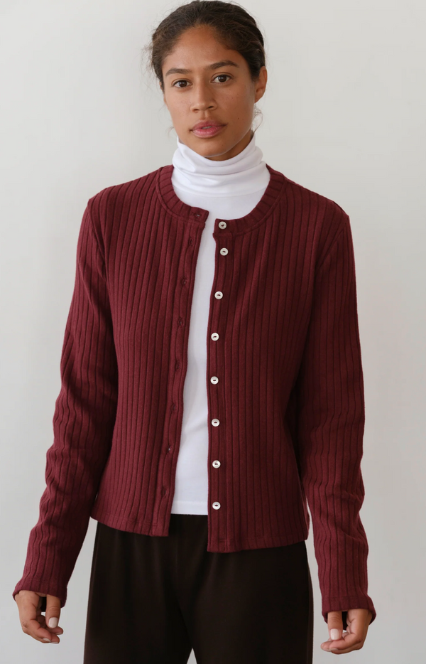 The Sweater Rib Cardi - Oxblood