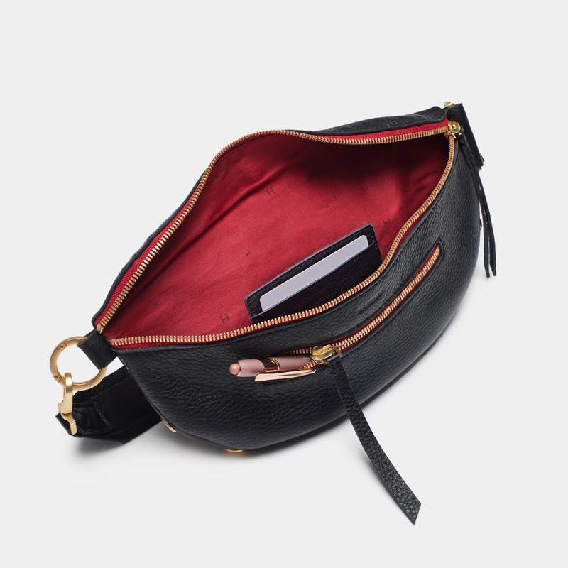 Charles Crossbody Med - Black/Brushed Gold Red Zip