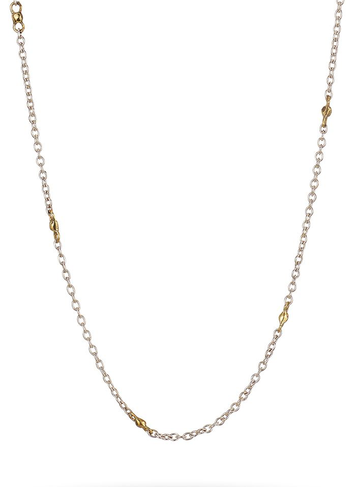 Thin Cable with Brass Beads - Sterling Silver, 18"