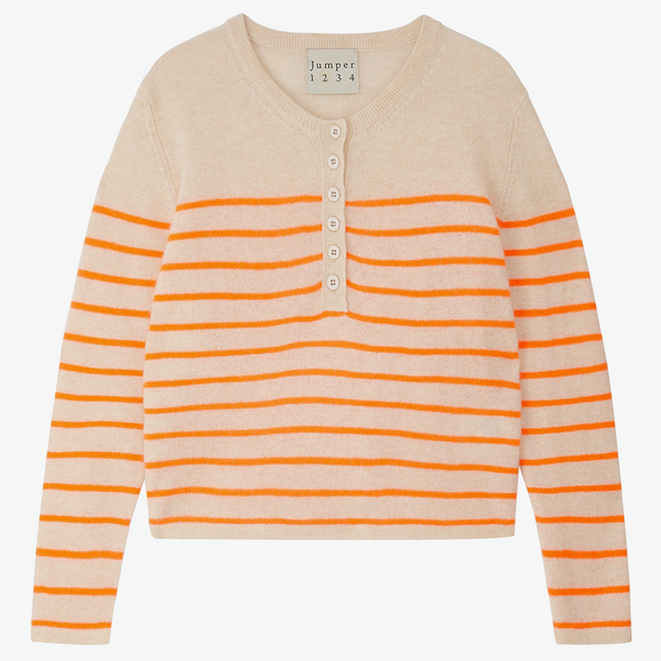 Stripe Henley - Oatmeal Neon Orange