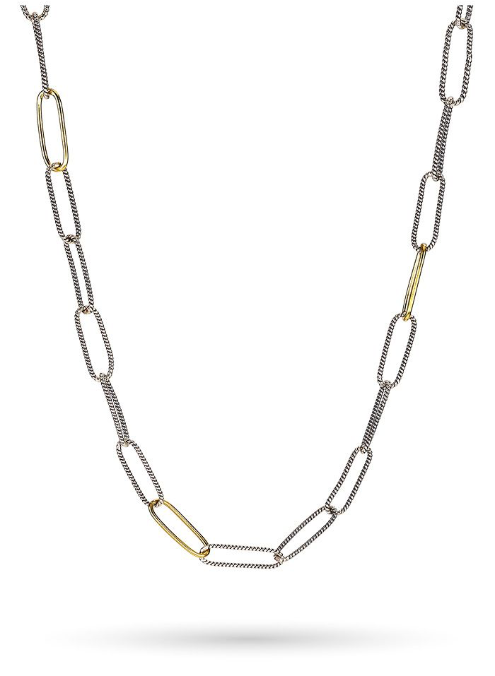 Golden Interval Paperclip Chain 18" - Sterling Silver & Brass