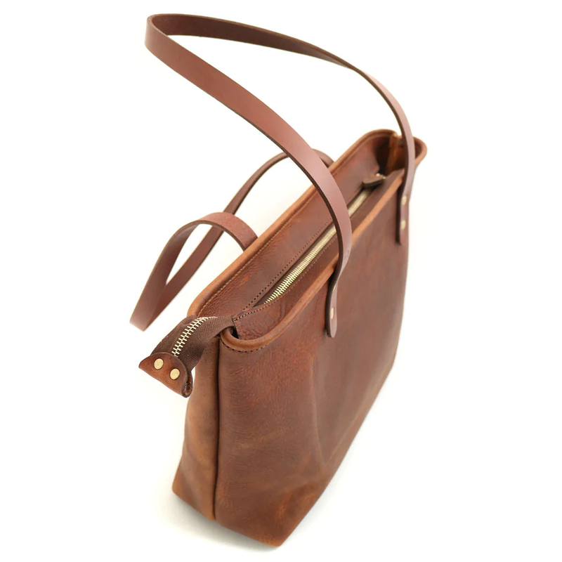 Leather Zipper Tote - Medium Black