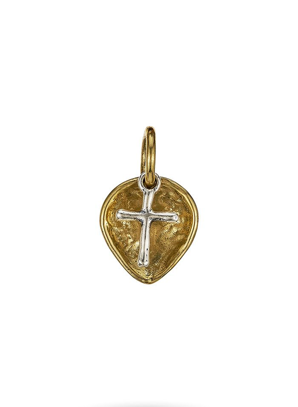 Lotus Cross Charm - Sterling Silver & Brass