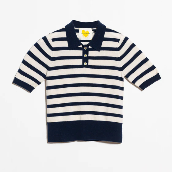Lonny Cashmere Polo Sweater Stripe - Oatmilk