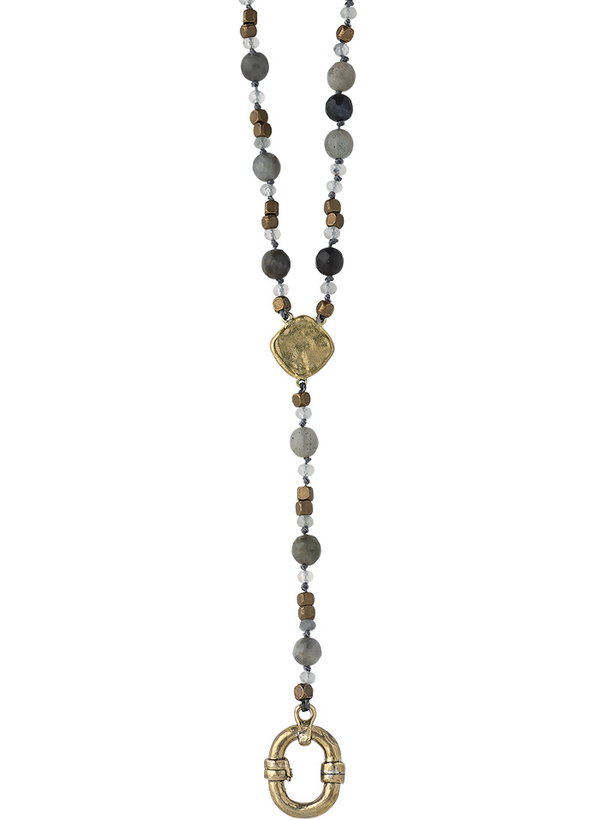 Evolution Y Necklace - Brass, Labradorite & Moonstone