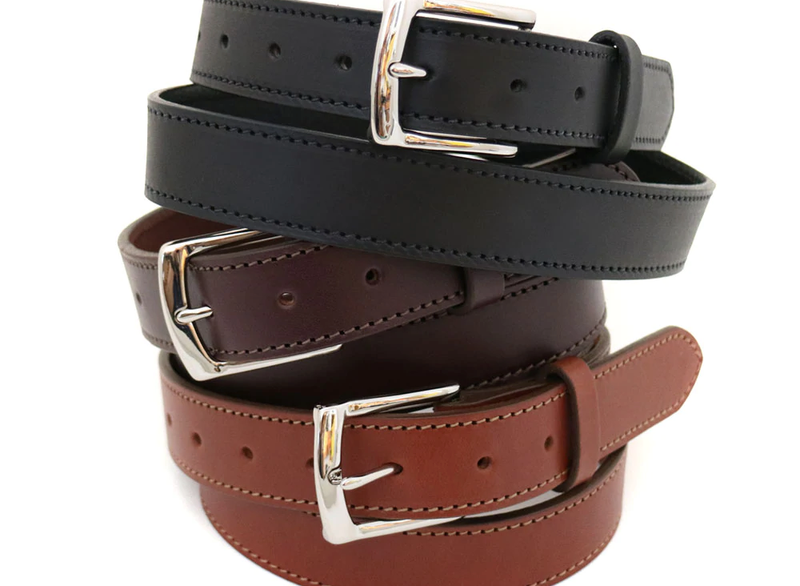 Narrow Cut Leather Dress Belt - Brown