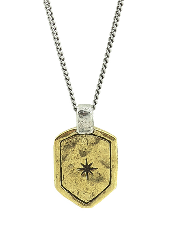 Star Shield Necklace - Brass and Sterling Silver