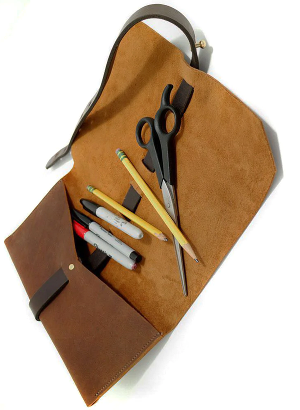 Leather Tool Roll-Up Pouch - Chocolate Brown