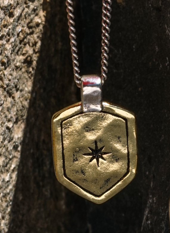 Star Shield Necklace - Brass and Sterling Silver