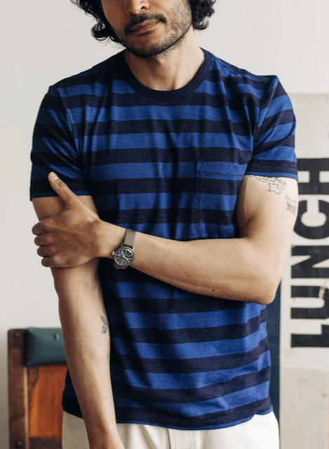 The Organic Cotton Tee - Indigo Yarn Dye Stripe