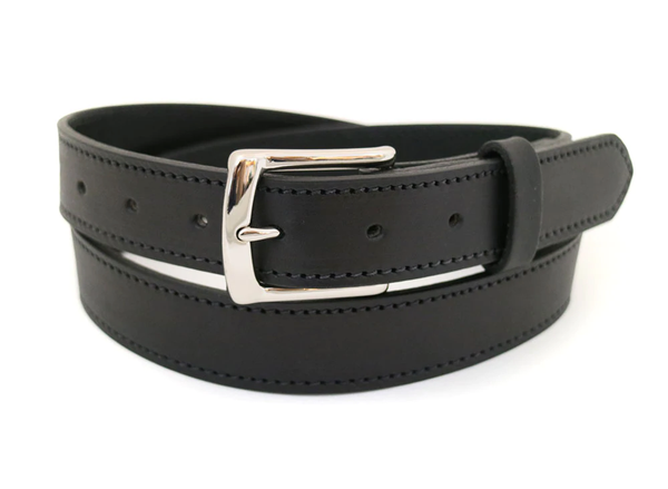 Narrow Cut Leather Dress Belt - Black