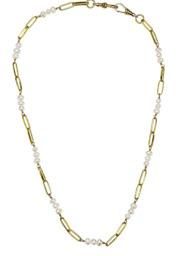 Everything Beaded Necklace 18' - Brass & Pearl