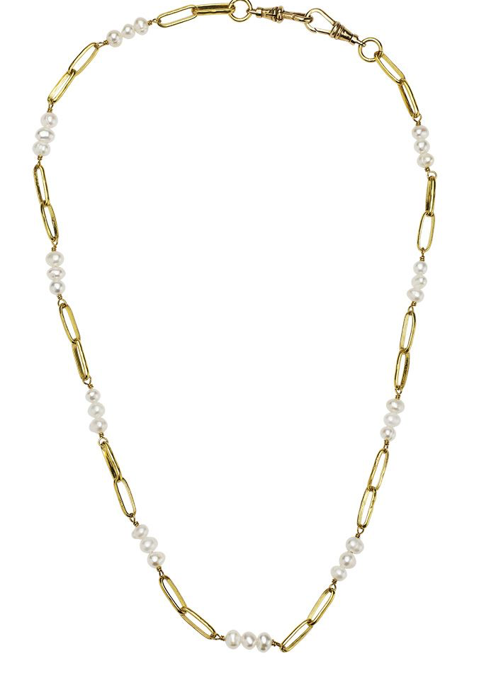 Everything Beaded Necklace 18' - Brass & Pearl